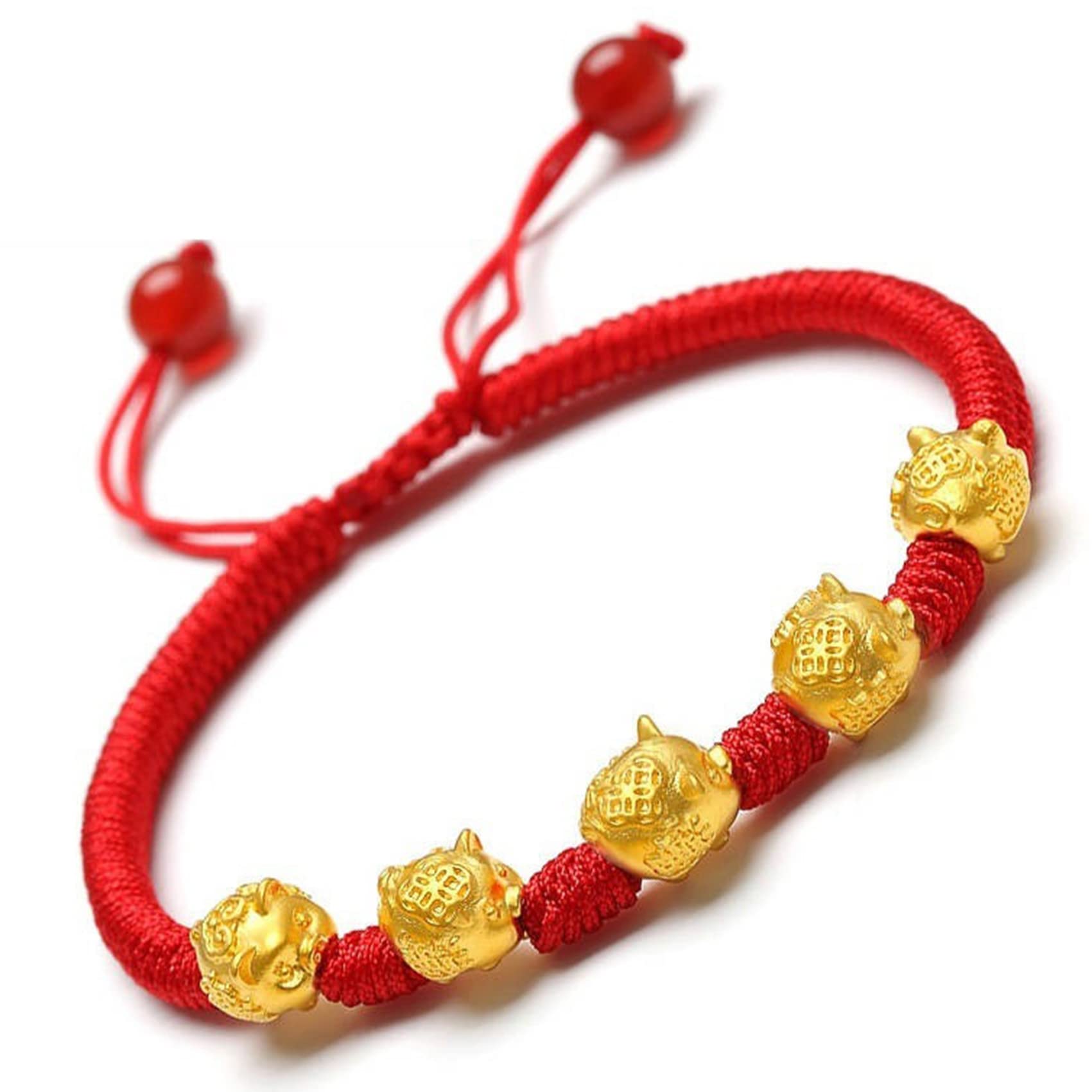 Pulsera De Riqueza Feng Shui Pulsera De Hilo Rojo Dragón Pulsera De Animal del Zodíaco Chino Pulsera De La Suerte Roja Pulsera Budista Hecha A Mano Amuleto De Buena Suerte Ajustable,Pig3
