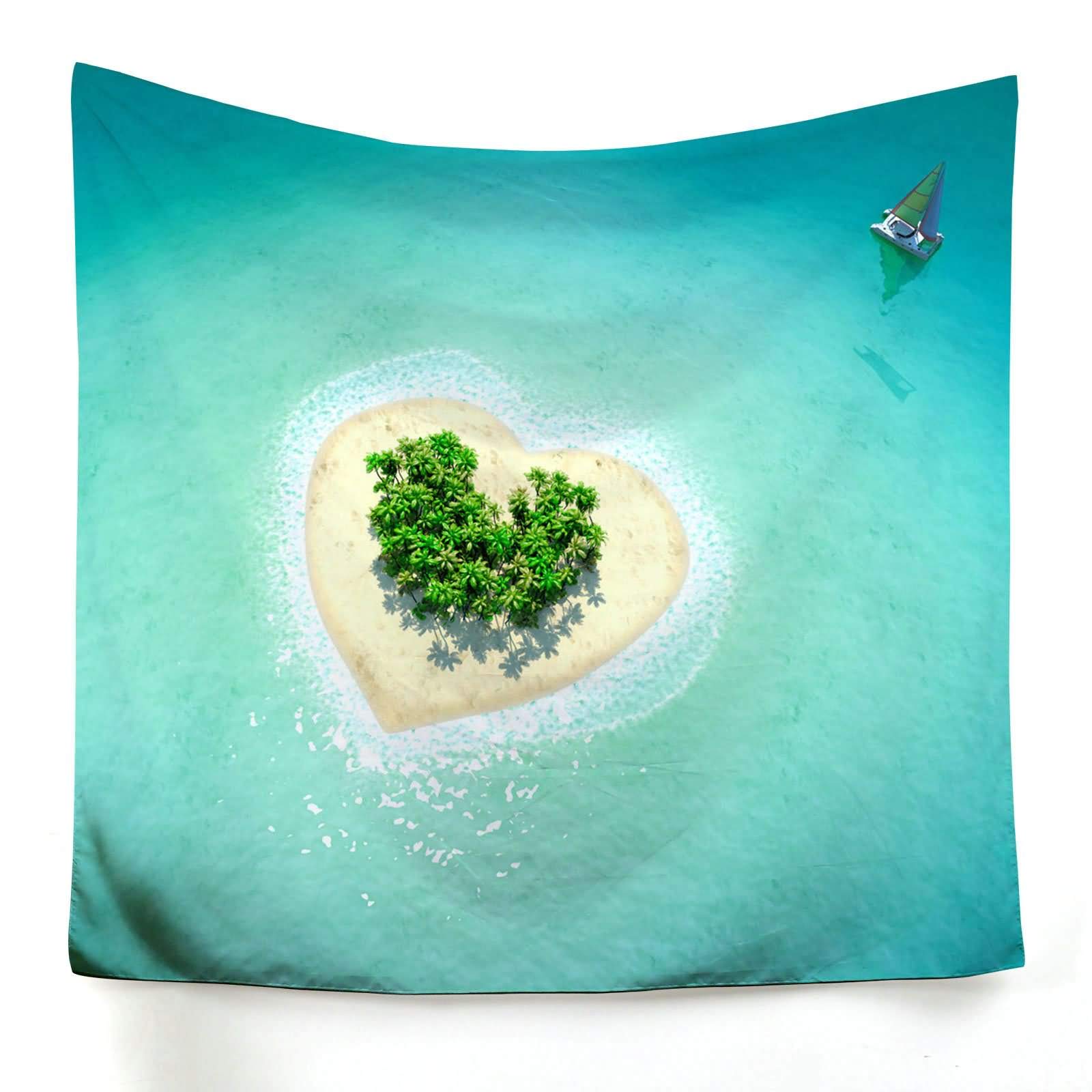 Toile imprimé mode verte avec grand graphisme cœur plage et finitions soignées