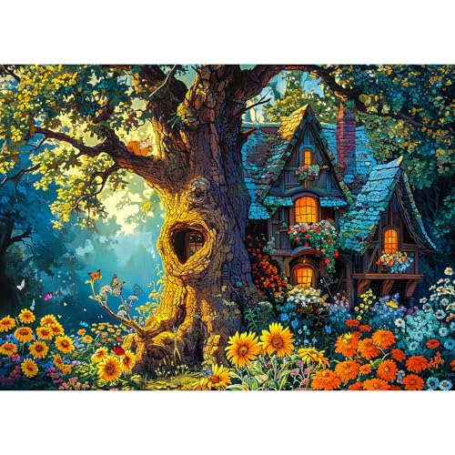HUADADA Puzzle de 1000 pièces pour adultes et enfants, jeu impossible, cadeau de puzzle, puzzles intelligents, puzzles colorés, puzzle avec motif magnifique cabane dans les arbres