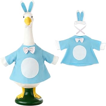 Easter Bunny Goose Outfit Porch Goose Outfits Spring Bunny Ear Clothes for 23 inch High Yard Garden Concrete Goose Lawn Silly Geese Clothes for Cement Plastic Duck Easter Costume Blue