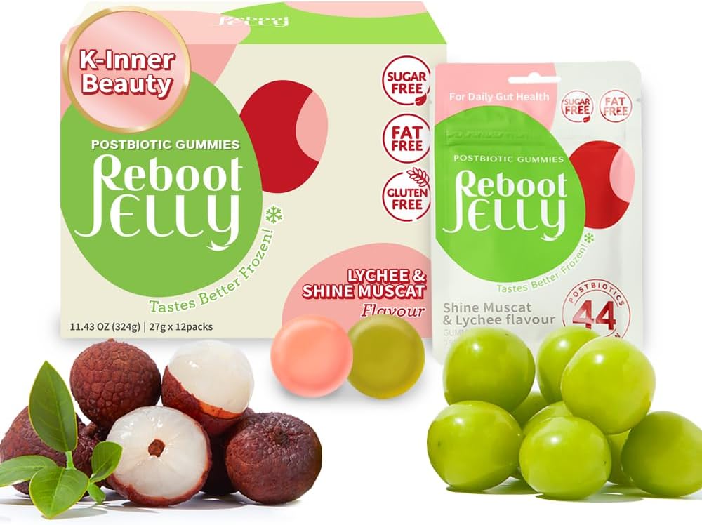 Reboot Probiotic Jelly | 44 Billion CFU Gummies | Vegan, Sugar-Free, Shelf-Stable | Chewable Lychee & Muscat Grape Flavor | 48 Pouches for Gut Health
