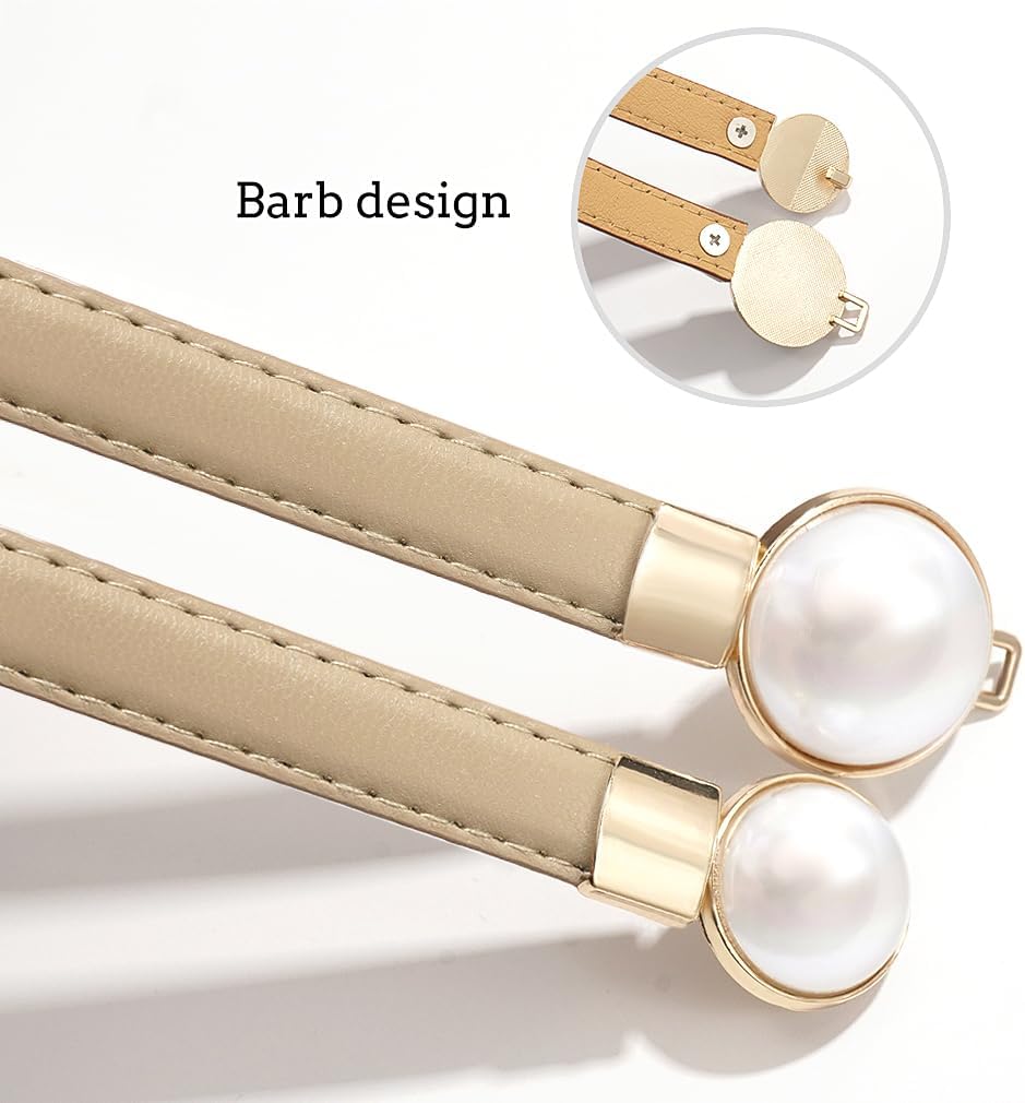 Skinny Belts for Women Thin PU Leather Waist Belt Pearl Buckle Belt for Dresses - Image 3