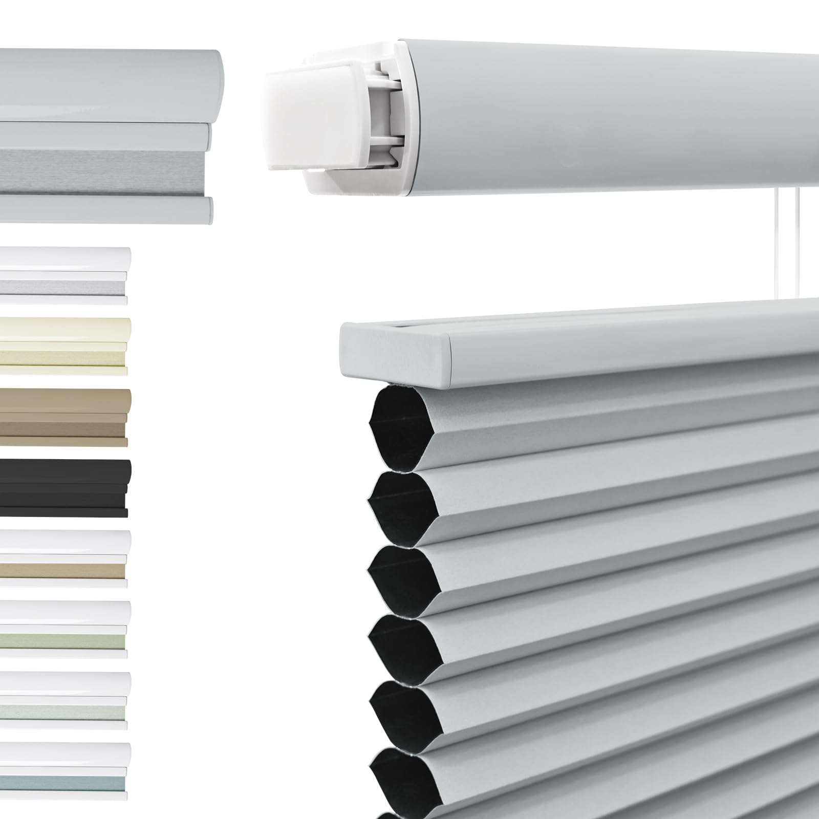 Blackout Top Down Bottom Up Cellular Blinds No Drill No Tools Custom Cordless Honeycomb Shades for Window Privacy Blinds Window Treatment(Light Gray,143cm W x 180cm H)
