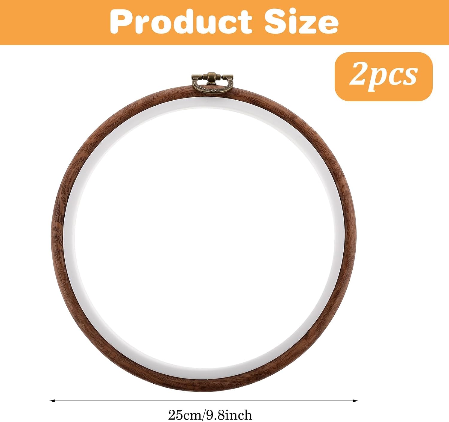 Elegaperma 2pcs 10 Inch Embroidery Hoop, Imitated Wood Embroidery Hoop Frame, Detachable Embroidery Display Frame for Art Craft Handy Sewing Decoration