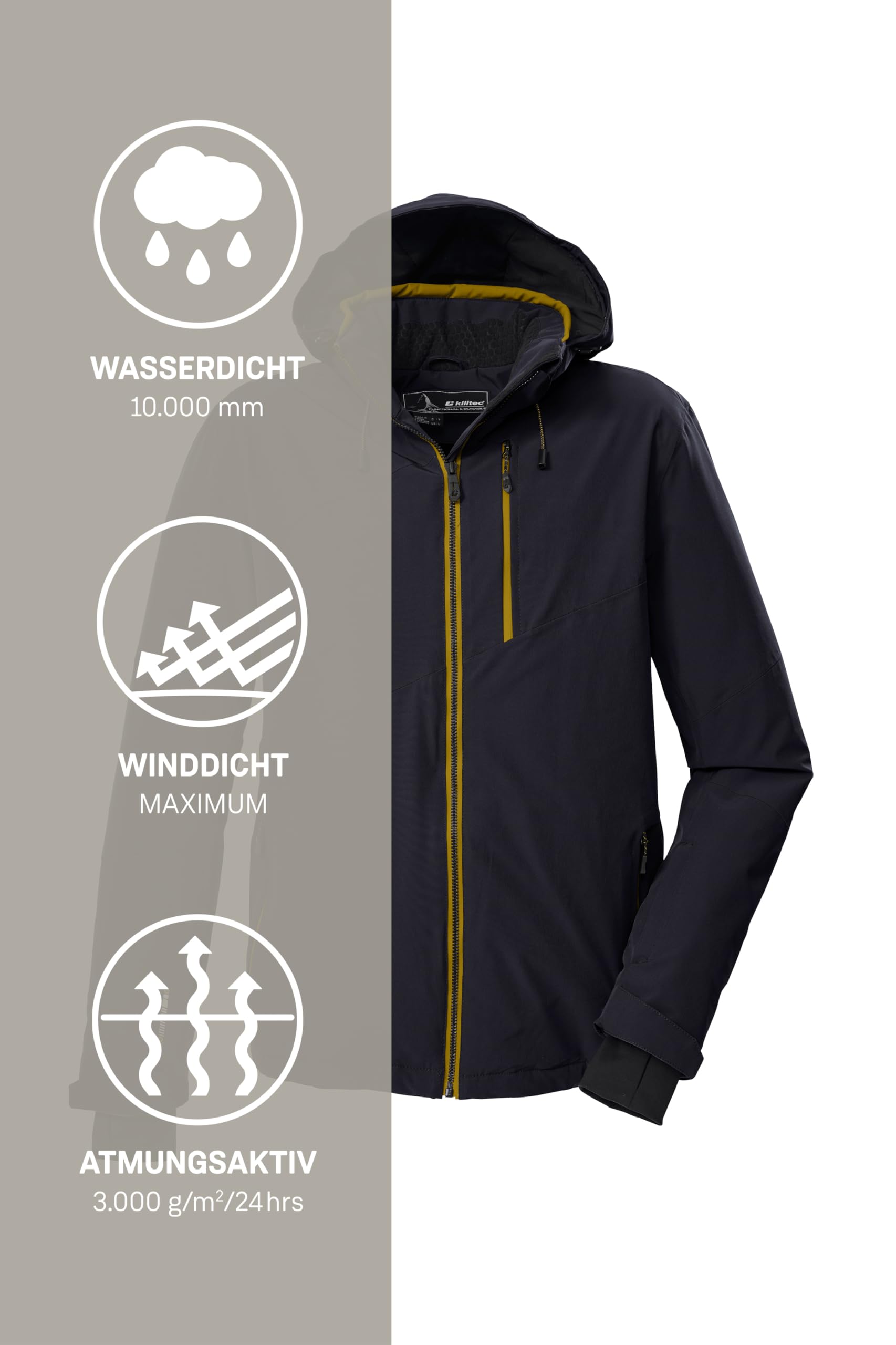 Killtec Kurtka outdoorowa/funkcjonalna z odpinanym kapturem i osłoną przeciwśnieżną Mężczyźni Ksw 24 Mn Ski Jckt