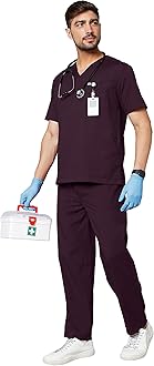Knya Active Men's 5-Pocket Scrub Suit | Set of Top & Bottom | Half Sleeves | V Neck | Breathable Fabric | Comfortable | Durable | Uniform for Doctors, Nurses and Dentists