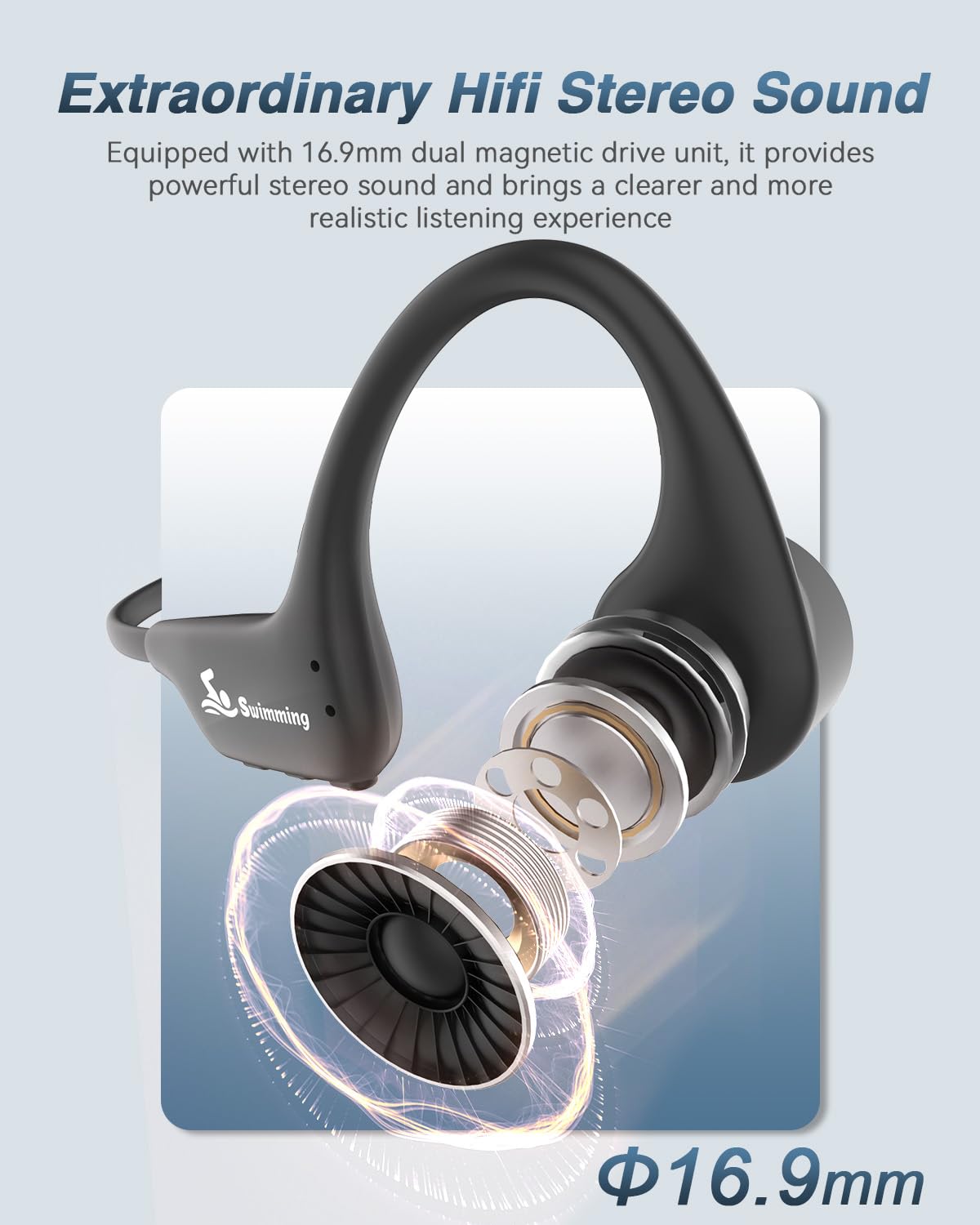 ANSTEN Kopfhörer Schwimmen,IPX8 wasserdichte Kopfhörer Schwimmen mit MP3-Player 8GB Speicher, Knochenschall KopfhöRer Bluetooth 5.4 für Laufen,Radfahren,Surfen(Schwarz)