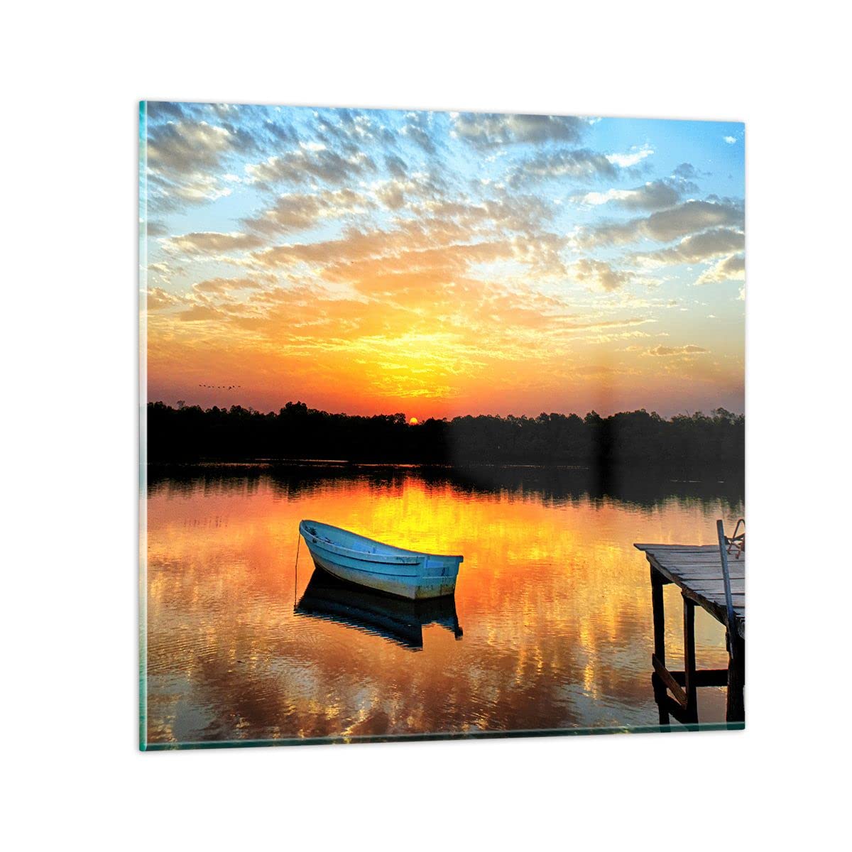 Vidrios Decorativos Barco Puesta De Sol Lago Cielo Cuadro Sobre Vidrio Moderno 140x50cm Decoracion Salon Cuadros Pared Impresiones Grande XXL Impresión En Cristal Wall Art Prints GAB140x50-2967