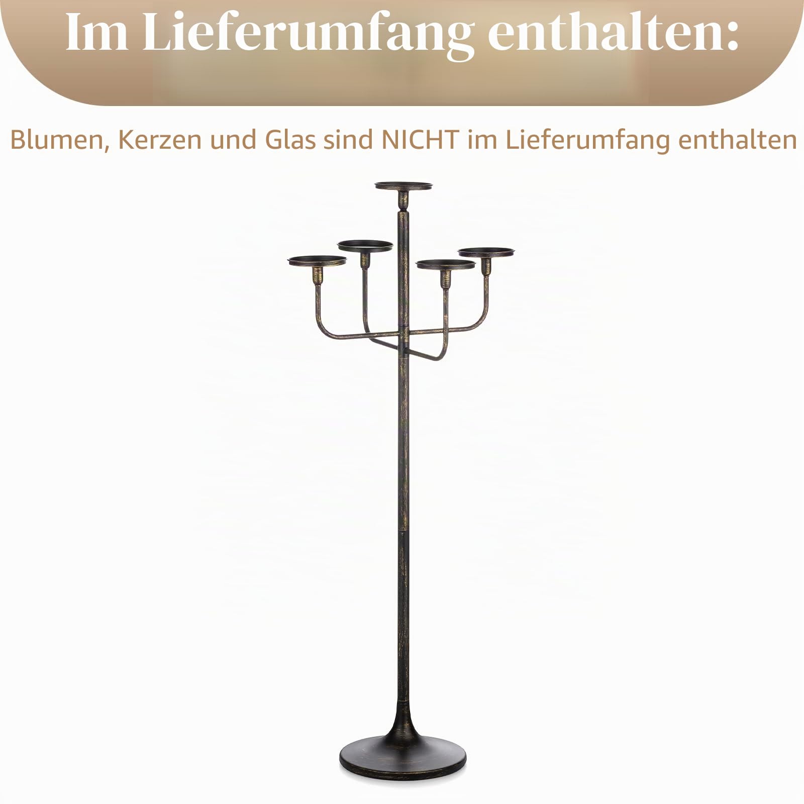 Sziqiqi Schwarzer Boden-Kerzenhalter, 5-armig, 121,9 cm hoch, Kerzenhalter für Kerzenständer, Stumpenkerzen, Metall, Blumendekoration, Ständer, Halloween, Hochzeit, Party, Event