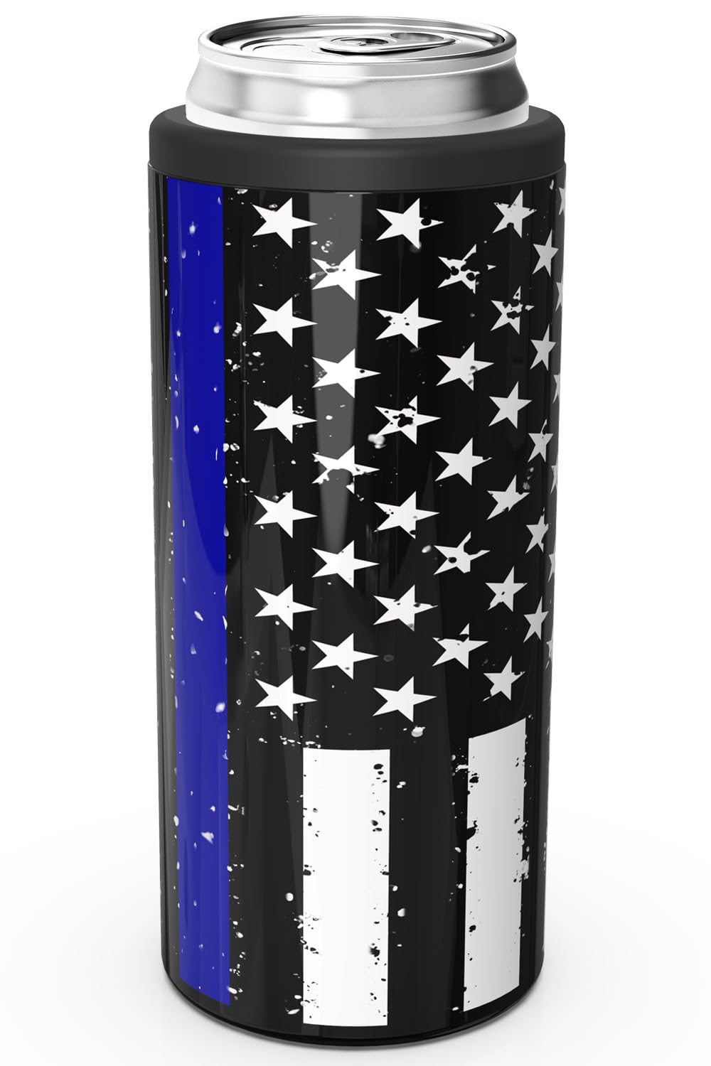 Enfriador de latas delgado con doble pared de acero inoxidable y diseño de bandera
