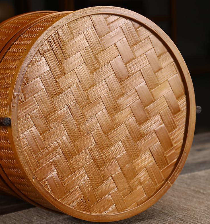 SENKAR 弁当箱 2層 手作り 竹製ランチボックス ランチ 天然木 竹製蓋 ラタンバスケット蓋付き ピクニック 収納 ファミリー