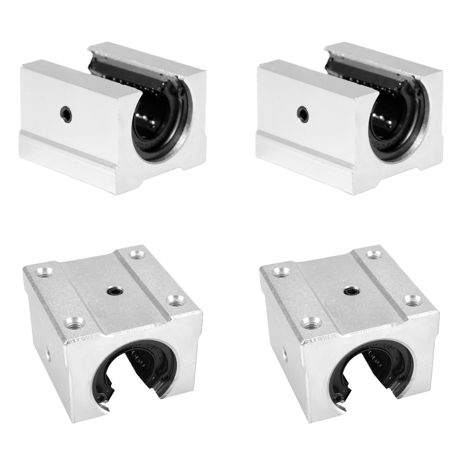 4 Pièces Roulement à Billes Linéaire Bloc de Roulement SBR16UU Glissière Linéaire Aluminium pour Imprimante 3D, CNC et Équipement de Précision