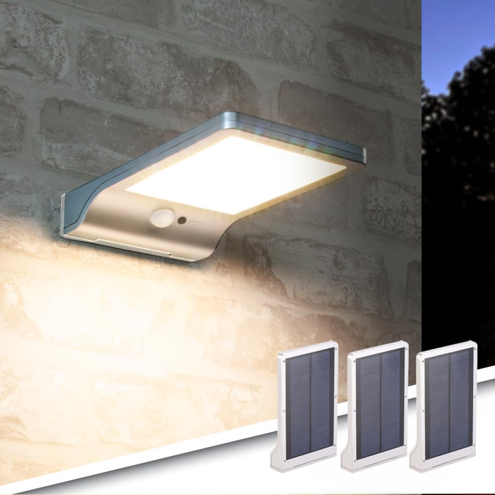 RexTech Solar Wandleuchten Slim 3er-Set, Silber, 250 Lumen