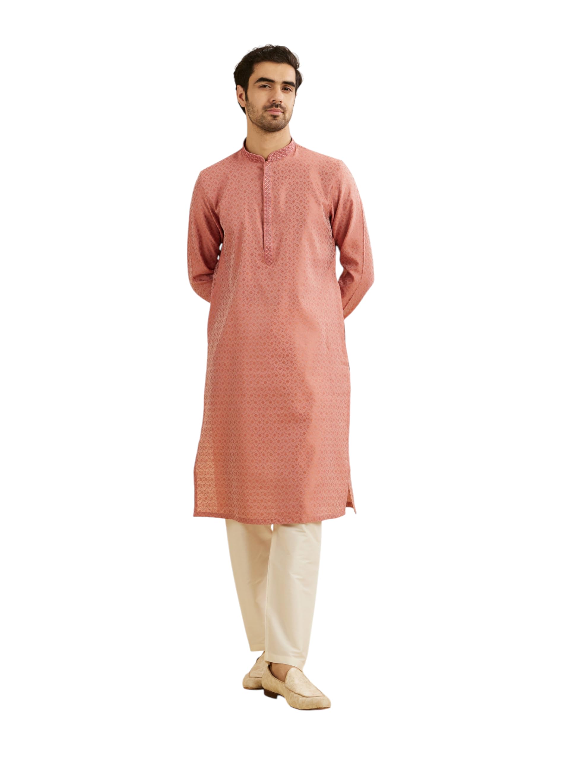 manyavar Men's Viscose Blend Self-Design Kurta Pyjama Set (2pcs)-picture-42