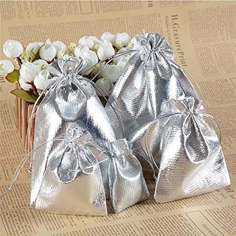 HOMIXES 100pcs Silver Golden Burlap Bags with Drawstring Gift Bags Jewelry Pouch for Wedding Party DIY Craft Cover