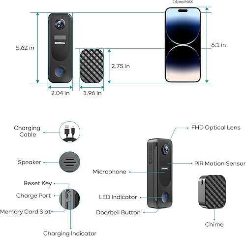 Miniatura 9 de ZUMIMALL Timbre inalámbrico - Timbre de video 2K con timbre, audio de 2 vías, cambiador de voz, antirrobo, detección PIR humanoAI, almacenamiento