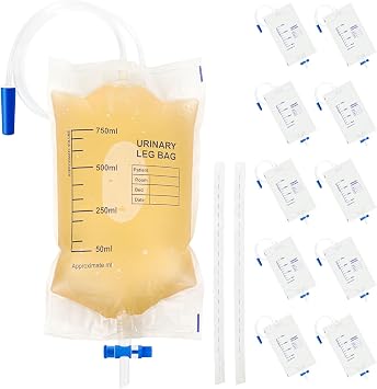 10-Pack Urine Drainage Bags 750 ML with Soft Adjustable Straps, Anti-Reflux Valve, and Easy-Drain Switch Urinary Leg Bags Suitable for Home and Hospitals Health Aids