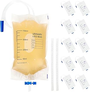 10-Pack Urine Drainage Bags 750 ML with Soft Adjustable Straps, Anti-Reflux Valve, and Easy-Drain Switch Urinary Leg Bags Suitable for Home and Hospitals Health Aids