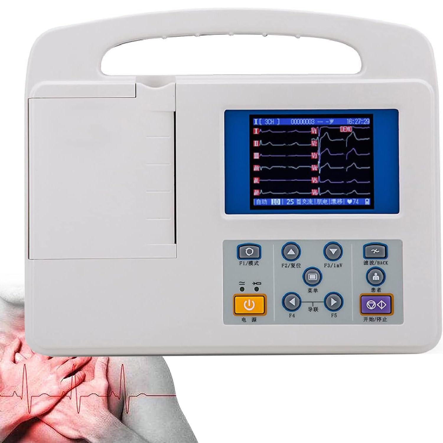 Monitor ECG, ECG digitale LCD professionale a 12 derivazioni e 3 canali con carta da stampa per la cura orale medica, i segni vitali,l'unità di terapia intensiva e la terapia intensiva cardiovascolare