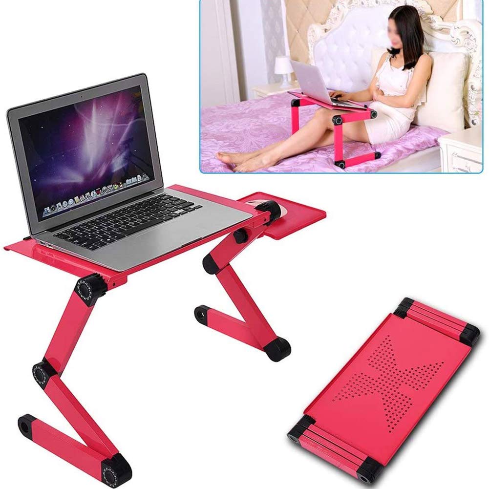 Portable Laptop Stand, 360 Degree Adjustable Foldable Computer Tablet Notebook Table Desk Holder Rack with Tray for Bed Red (Red)