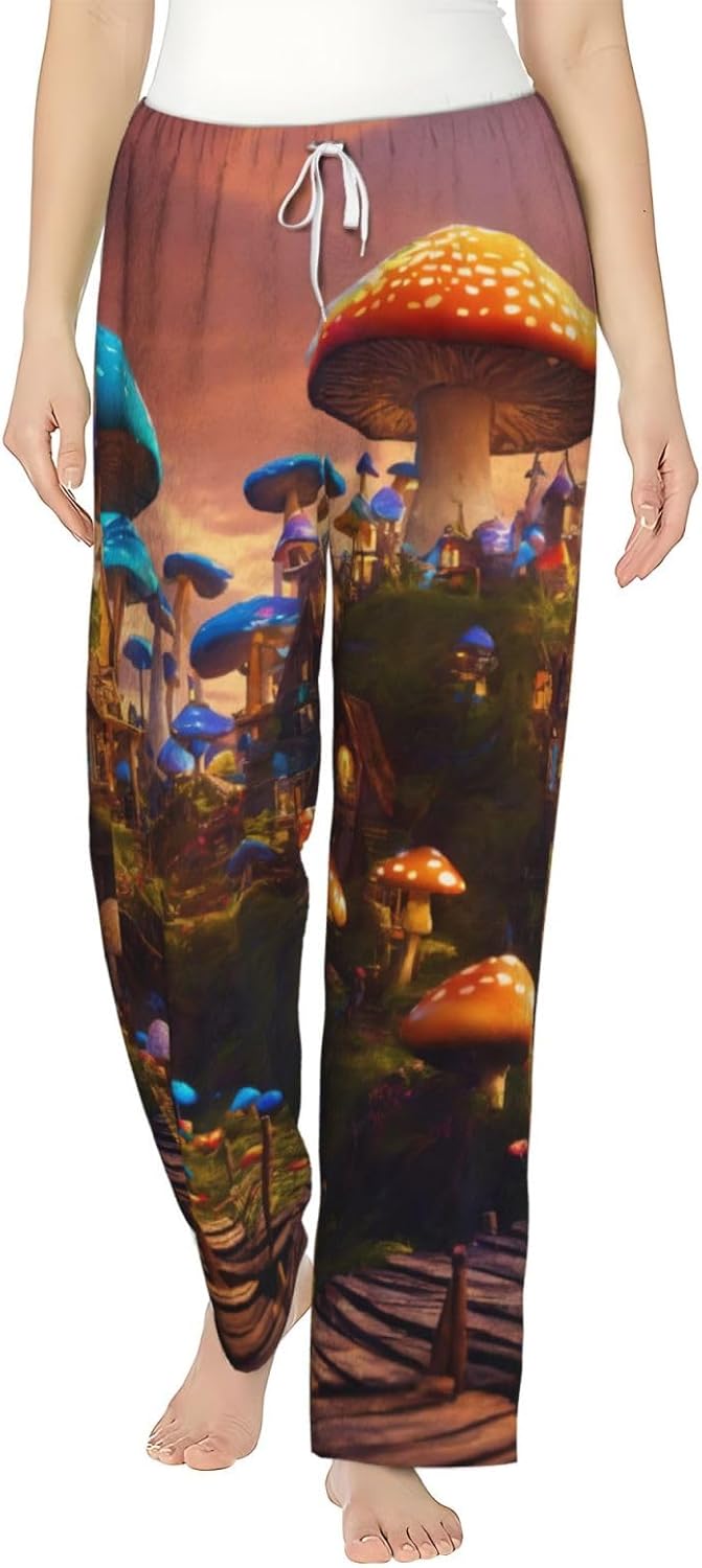 Magic Mushroom Print Fashion Cozy Womens Flannel Pajama Pants,Perfect For Christmas And Everyday Wear