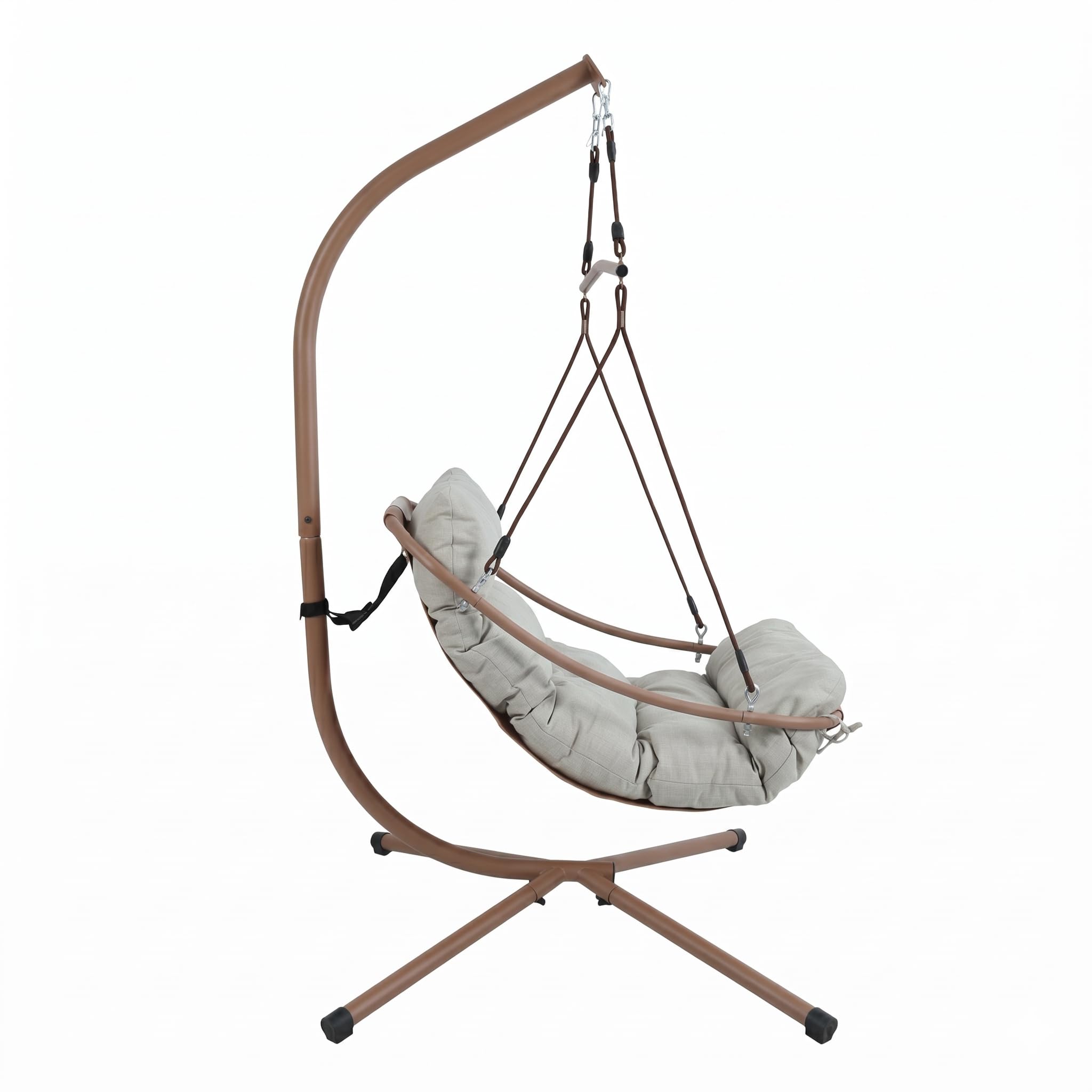 Brigros - Poltrona Sospesa Essentia Mocha Mousse con Cuscino Beige Idrorepellente, Sedia Pensile da Giardino con Struttura in Acciaio Zincato, 109x112,5x197 cm