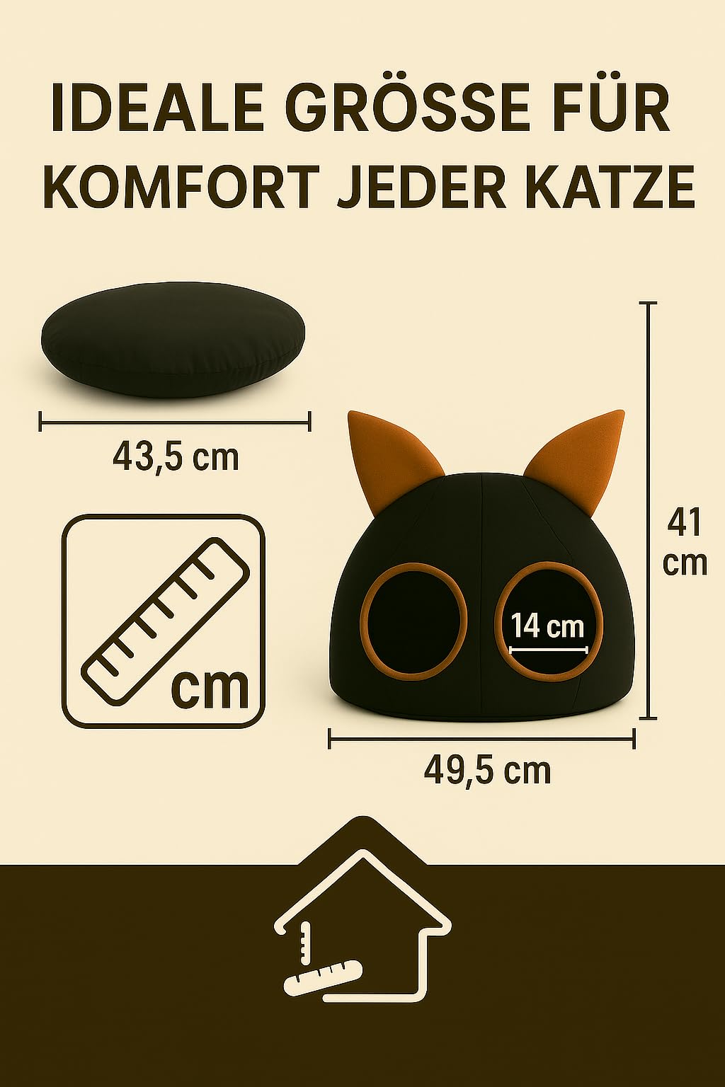 Katzenhöhle XXL 49,5 x 49,5 x 41 cm – Weiches & warmes Katzenhaus mit waschbarem Kissen – Rückzugsort & Katzenzelt – passt in jedes Zuhause