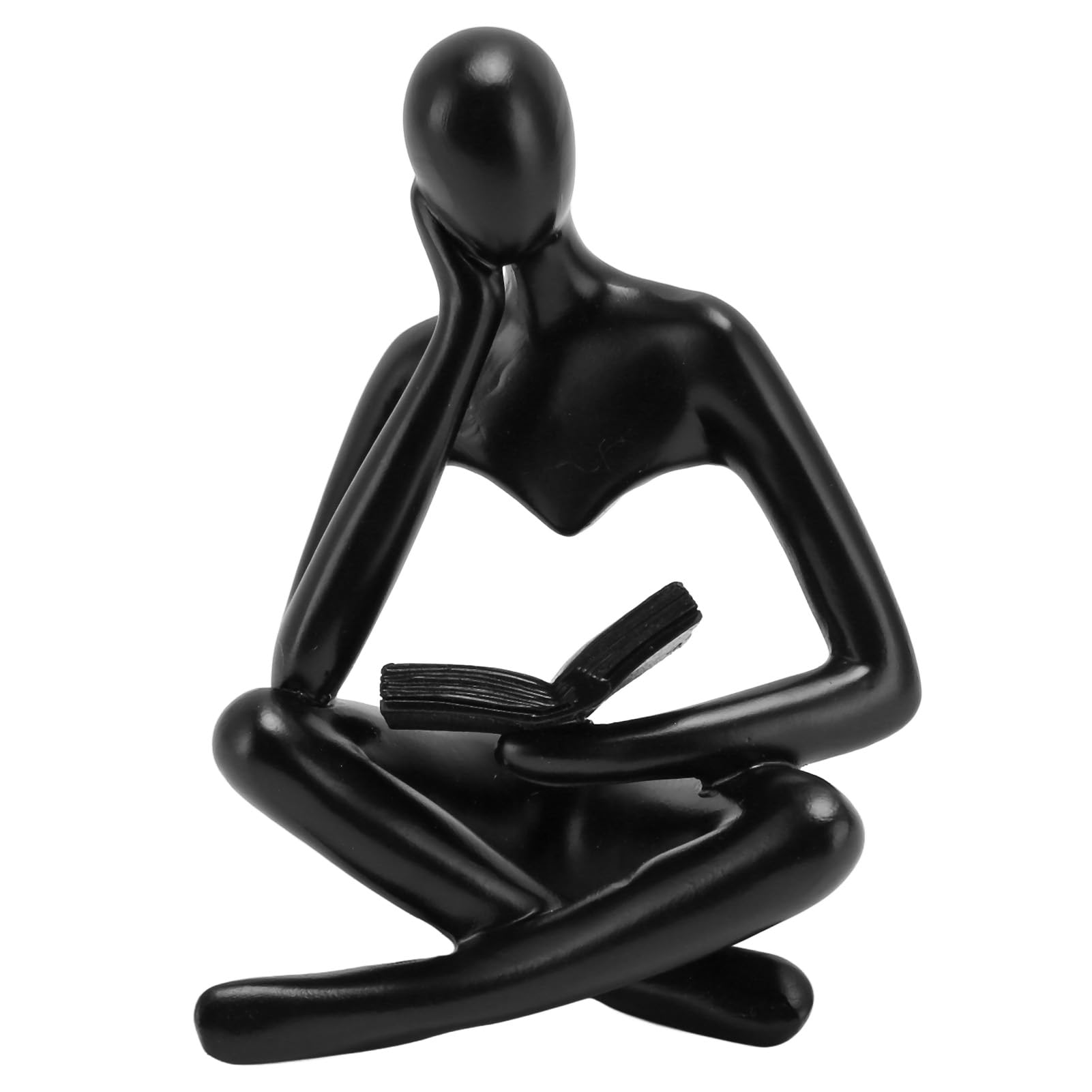 BROLEO Thinker Reading Statues for Home Decor, Modern Shelf Decor Accents Abstract Sculptures Bookshelf Decor Collectible Figurines Office Bookshelf Desktop Decor (Black)