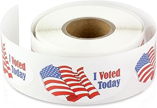 I Voted Today Stickers - (Roll of 300) 2 x 1 Inch Oval American Flag Adhesive Stickers for Polls and Elections in School and City Government