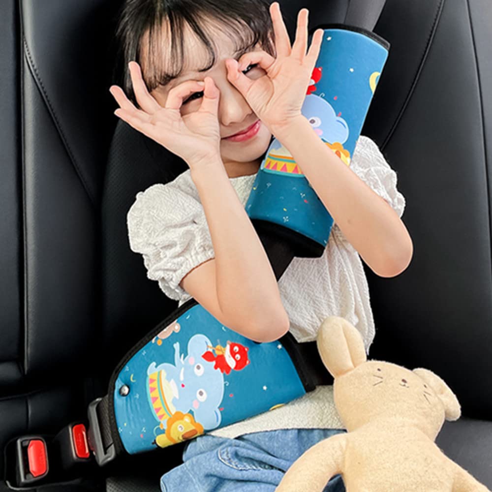 Protector Cinturon Coche Niños，Almohadillas para Cinturón Coche Seguridad con Niños Ajustador del Cinturón de Seguridad para Niños Bebés Adultos (Animal Party)