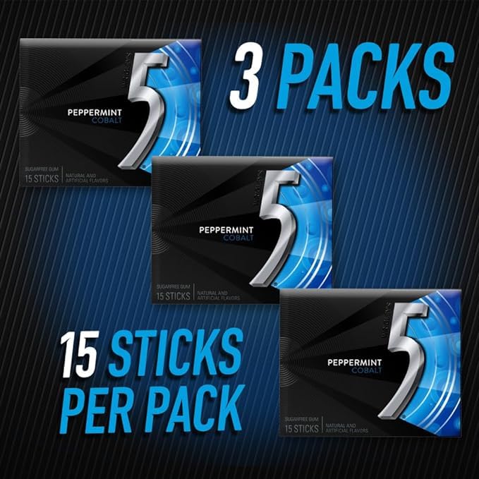 Miniatura 4 de Wrigley's - 5 chicles de mascar sin azúcar con sabor a menta y cobalto, (paquetes de 9 x 15 chicles en palo) Enviado desde Canadá