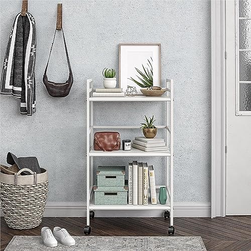 Image of WINSTAR Metal Rolling Trolley with Lockable Wheels | Heavy Duty Multifunctional Metal Frame Cart | Ideal for Home, Kitchen, Bathroom and Office Storage | (White, 3-Tier)