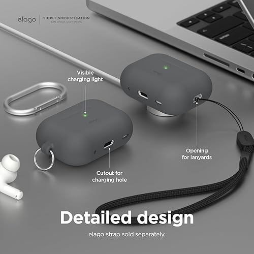 Miniatura 4 de elago Funda compatible con AirPods Pro 2 (2022), funda de silicona con llavero compatible con Apple AirPods Pro de 2 generación, LED frontal
