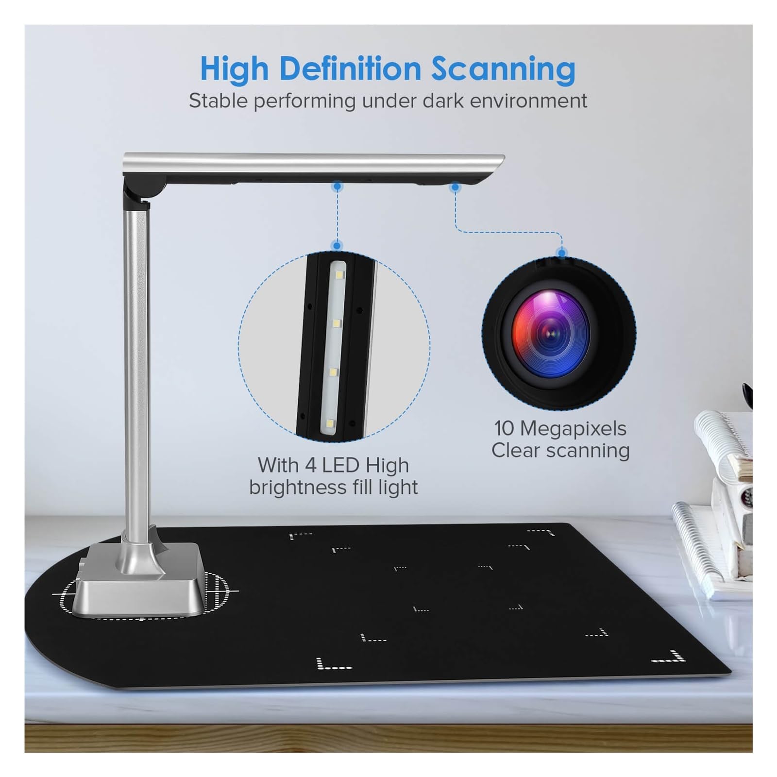 Fotocamera for documenti da 13 milioni di pixel, scanner portatile ad alta definizione, scanner A4 for la scansione di documenti di riconoscimento di passaporti di schede