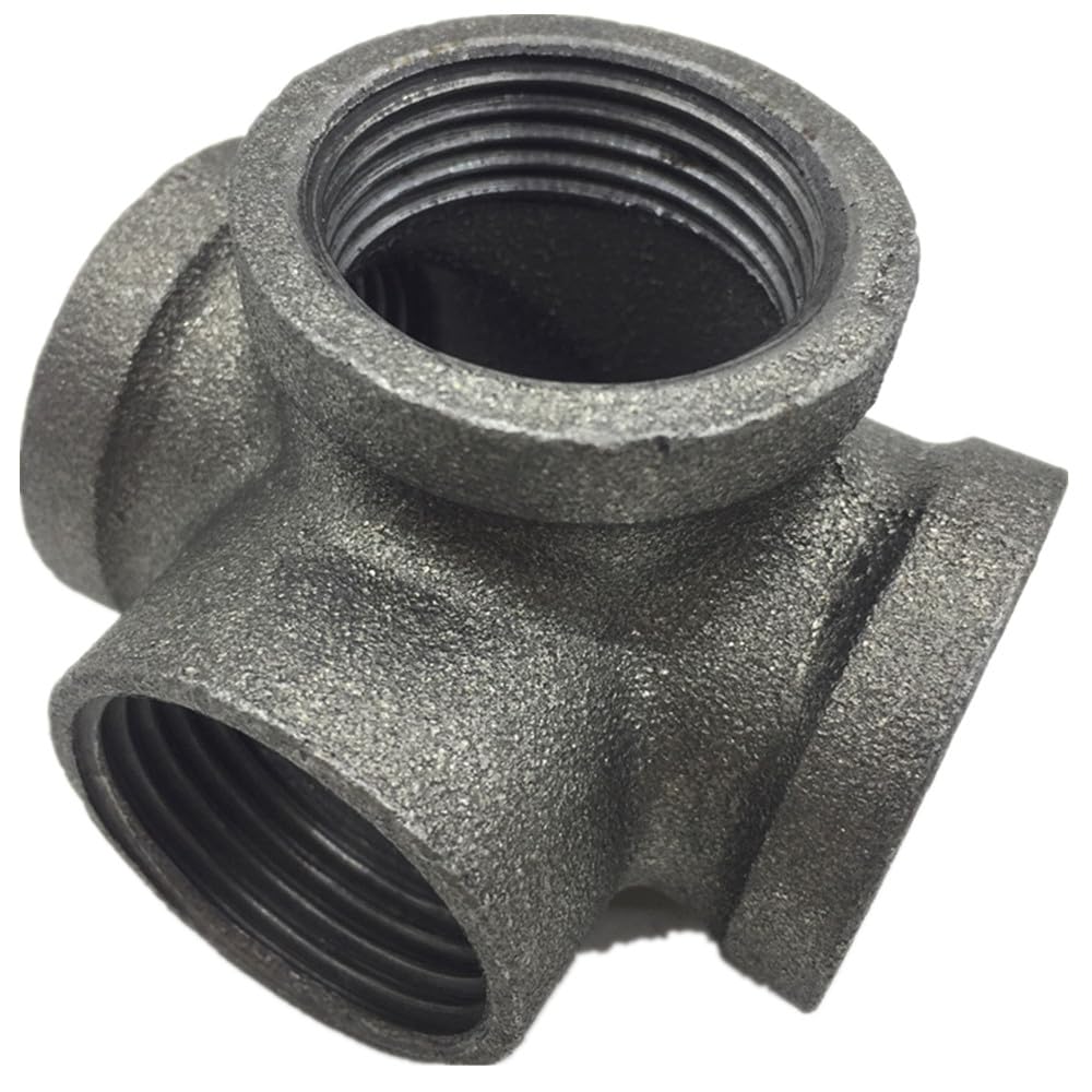 Malleable steel pipe fittings shelving pipe fittings furniture metal fittings water pipe 4 way pipeline joint Clamp type four way pack of 1pc (3/4inch)