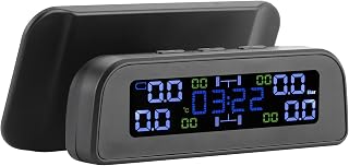 Alarma de Presión del Neumático, Potencia Solar de Monitoreo de Presión del Neumático LCD Pantallas TPMS con Reloj de Sensor Externo Diseñado