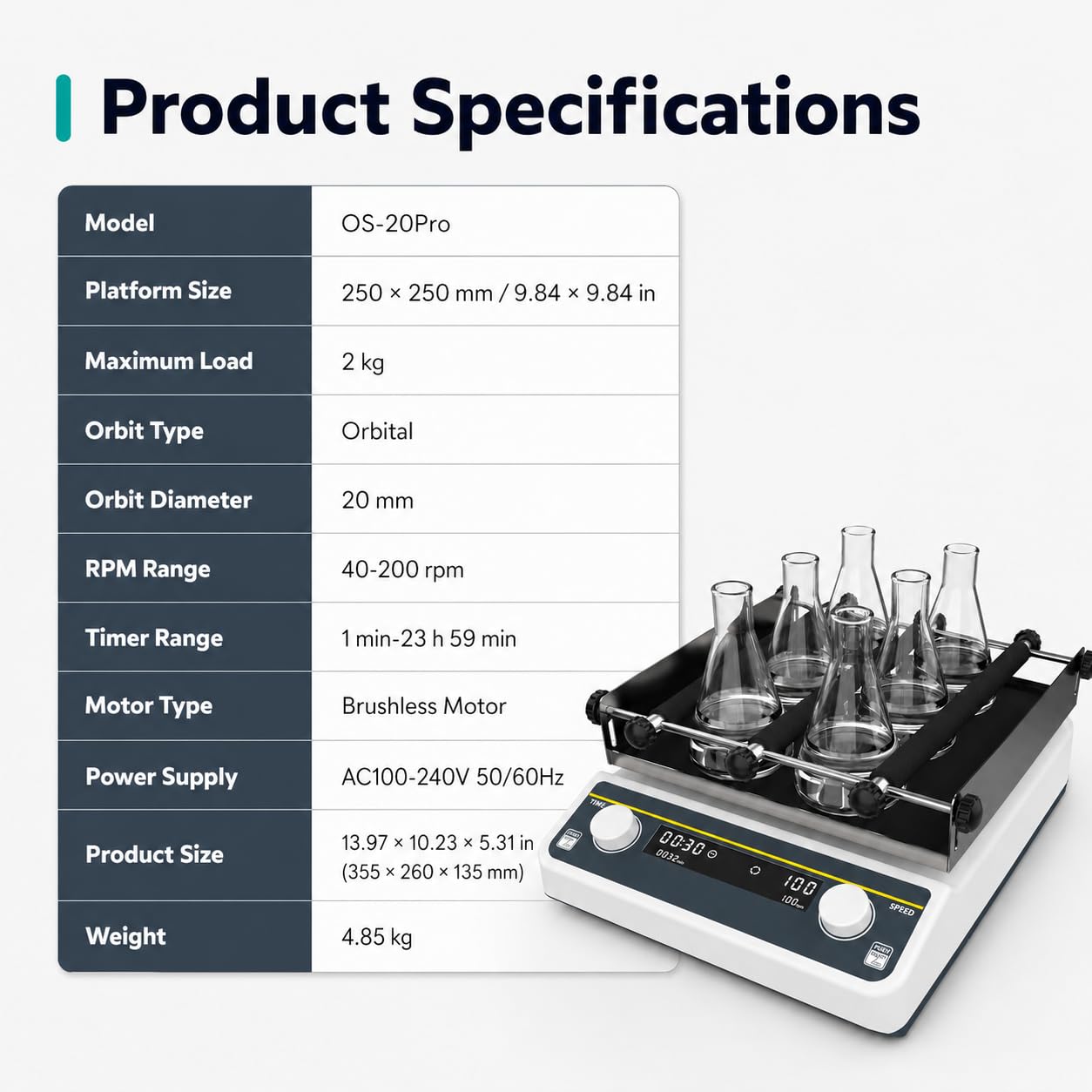 Agitador orbital de laboratorio, velocidad ajustable de 0 a 210 RPM, fácil de limpiar, ideal para mezclar y agitar muestras en entornos de laboratorio