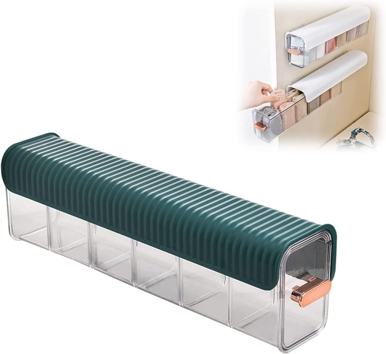 HomeCloud Drawer Socks Organizer Divider, Wall Mount 6 Cell Drawer Storage Boxes and Acrylic Organizers for Lingerie, Socks, Ties, Data Cable, Spices Organization (Green)
