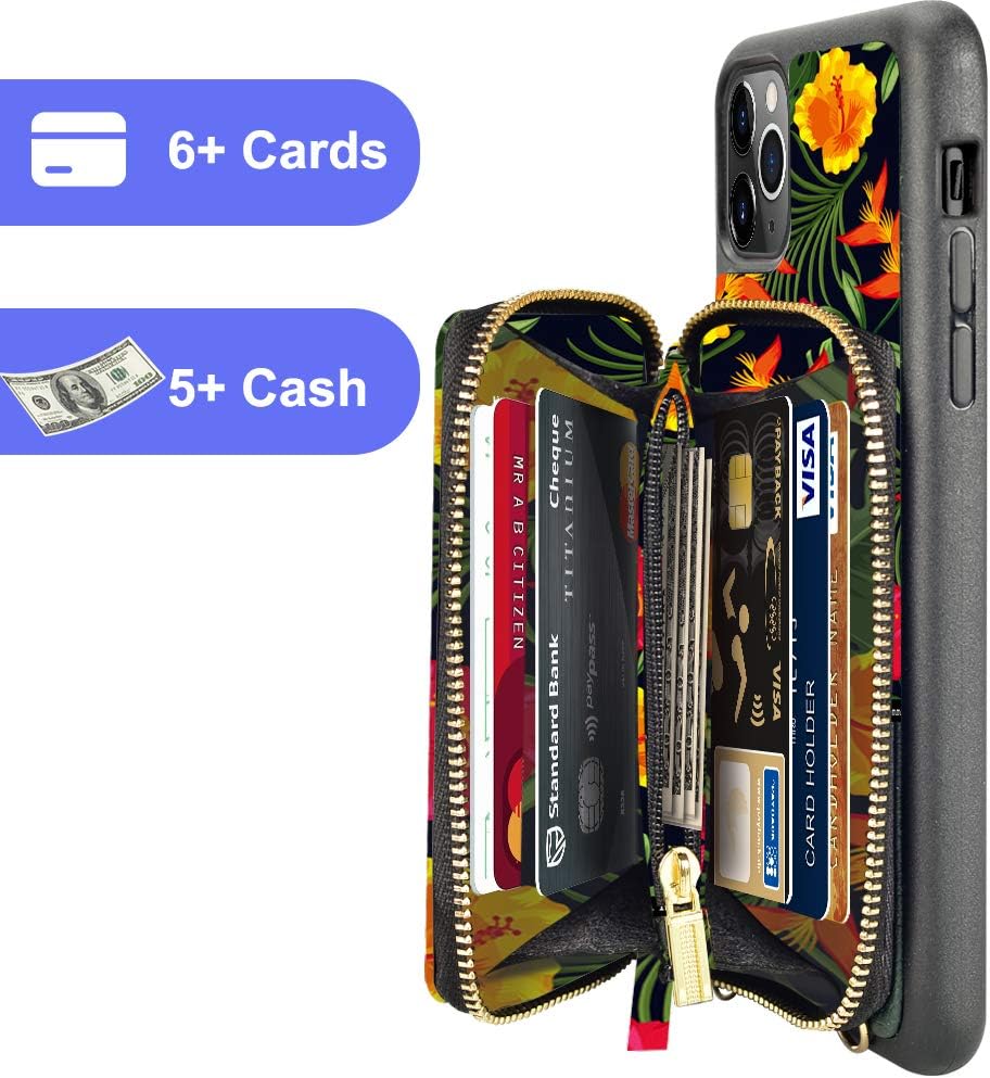 LAMEEKU Wallet Case Compatible with iPhone 12 Pro Max, Zipper Leather Case with Cards Slots Handbag Purse Crossbody Lanyard Chain, Protective Cover Design for iPhone 12 Pro Max 6.7'' - Caesalpinia