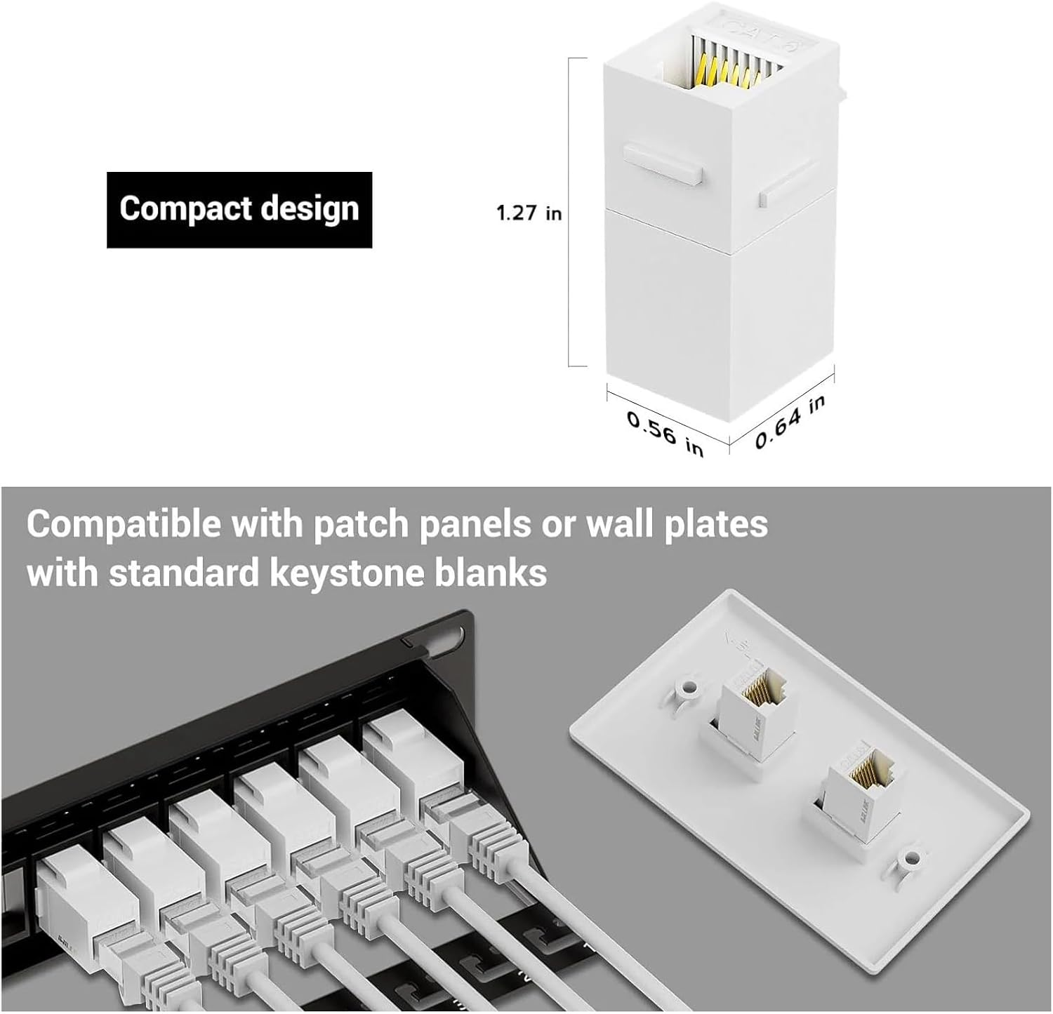 RJ45 CAT6 Female to Female Plug-in Coupler, UTP CAT6 Inline White(2PCS,White)