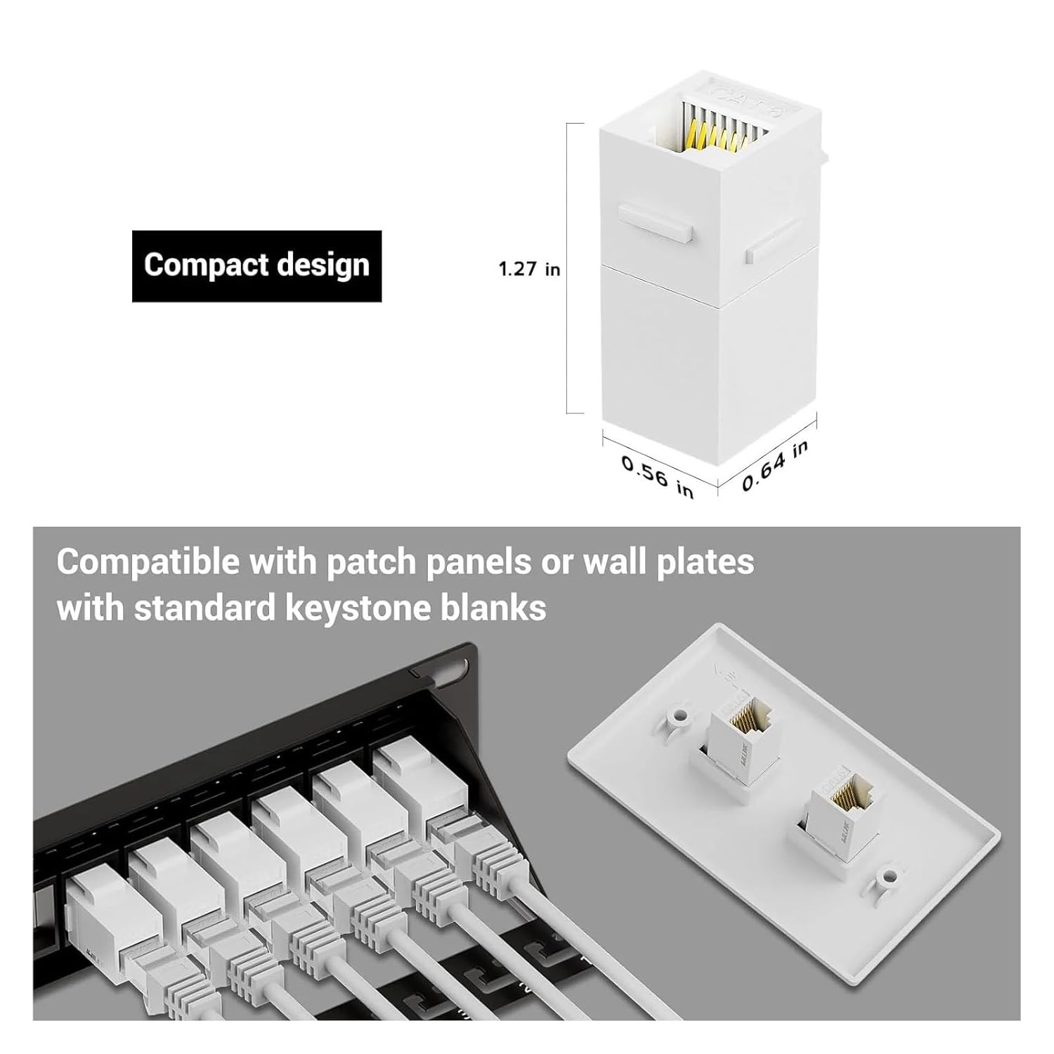 RJ45 CAT6 Female to Female Plug-in Coupler, UTP CAT6 Inline White(2PCS,White)