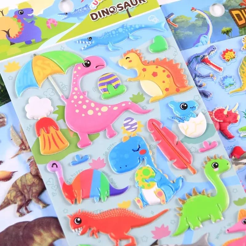 Image of 3D Dinosaur Puffy Stickers Set for Kids - Colorful Dino Stickers for Scrapbooking, School Projects, Activity Books, DIY Crafts & Learning Fun