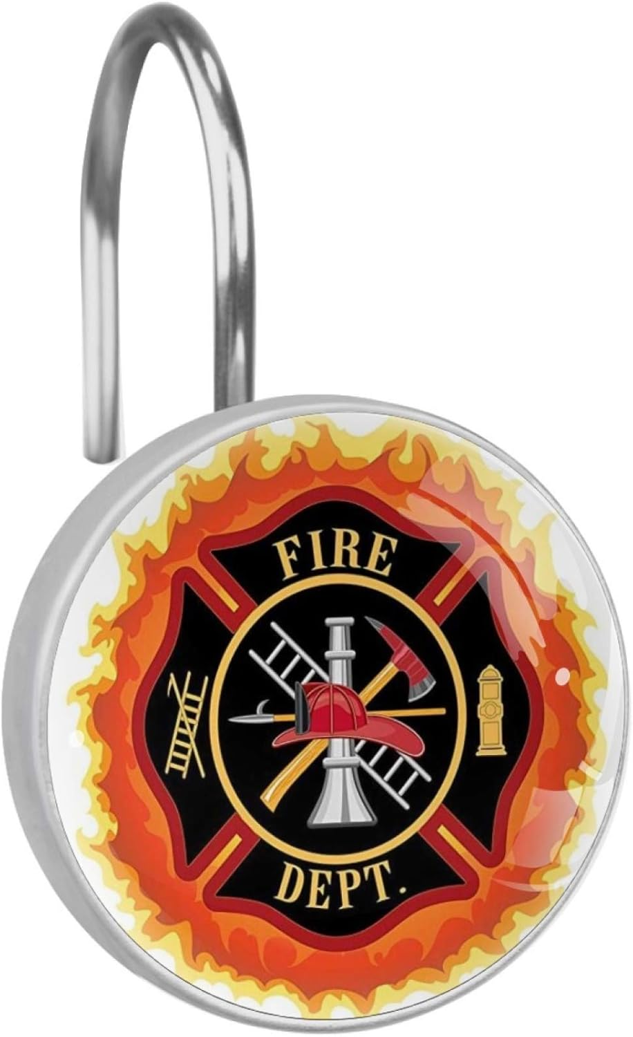 Fire Department with Ladder Public Service Essential Tools of Firefighters Shower Curtain Hooks Set of 12, Stainless Steel Shower Hooks Decorative Hanger Rings Rust Resistant for Bathroom Home Decor