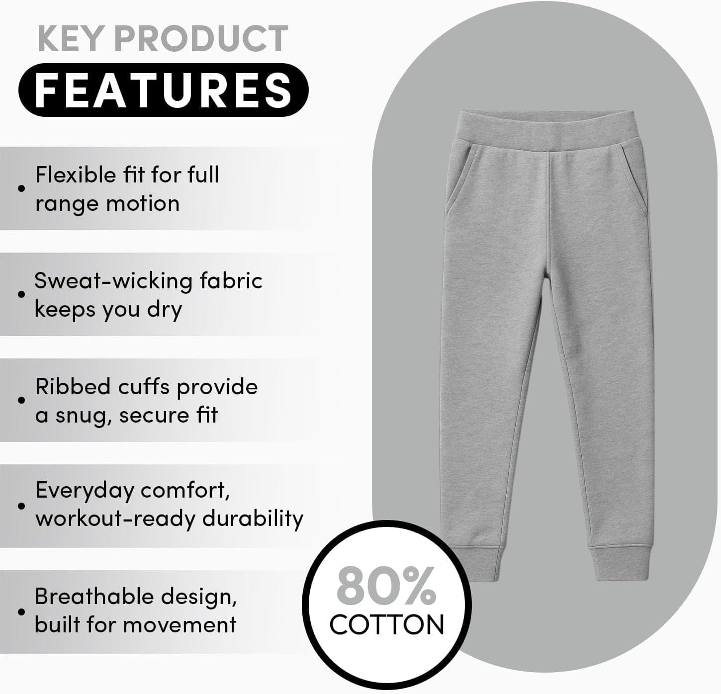 BenBen 4-Pack Boys Fleece Joggers with Pockets – Warm Kids Sweatpants, Sizes S to 2XL