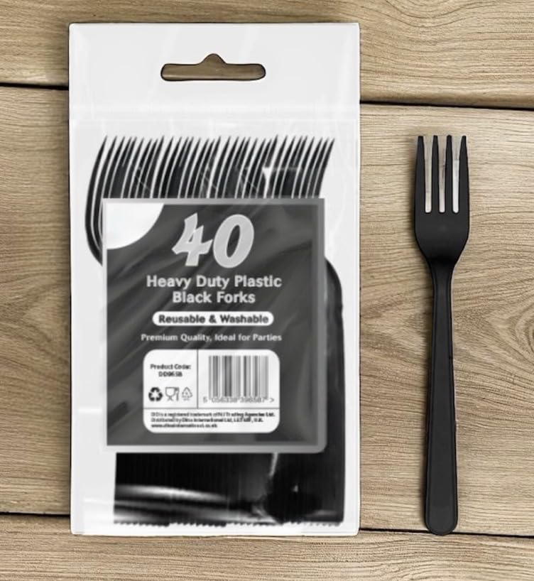 Party2u ® Premium Black Forks, Elegant Design Colour Heavy Duty, Microwave-Safe Solid Tablefork, 6" Long Sets Reusable, Washable