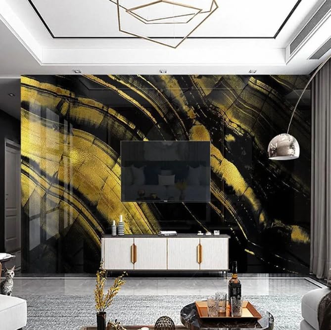 Papier peint 3D marbre noir et or effet luxe pour une décoration murale moderne - 4