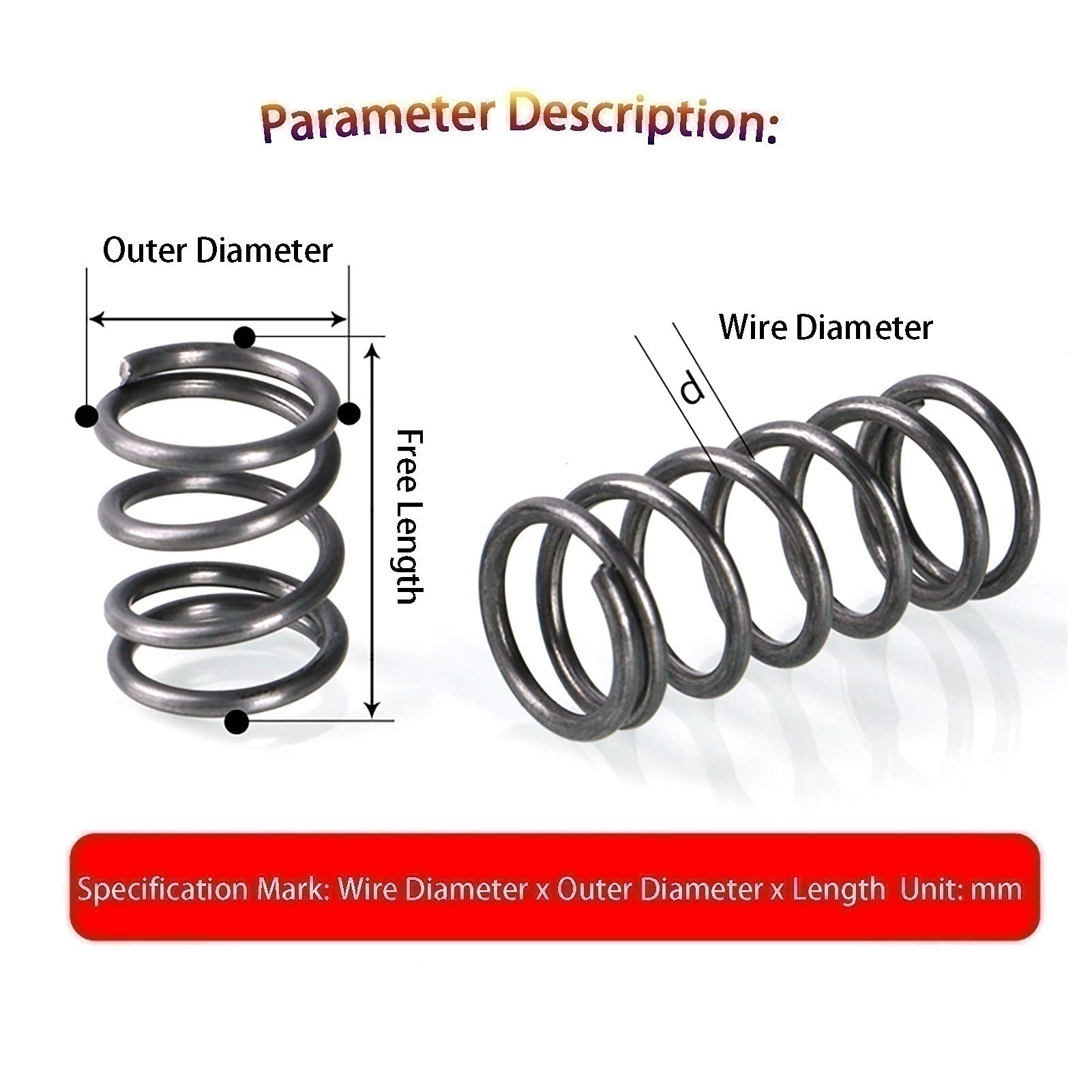 buffer compression 5PCS, Y Type Compression Springs, Wire Diameter 0.8mm, Outer Diameter 8mm, Free Length (60-100)mm, 0.8x8x(60-100)mm Spring Steel Compressed Spring spiral loaded ( Size : Length 60mm
