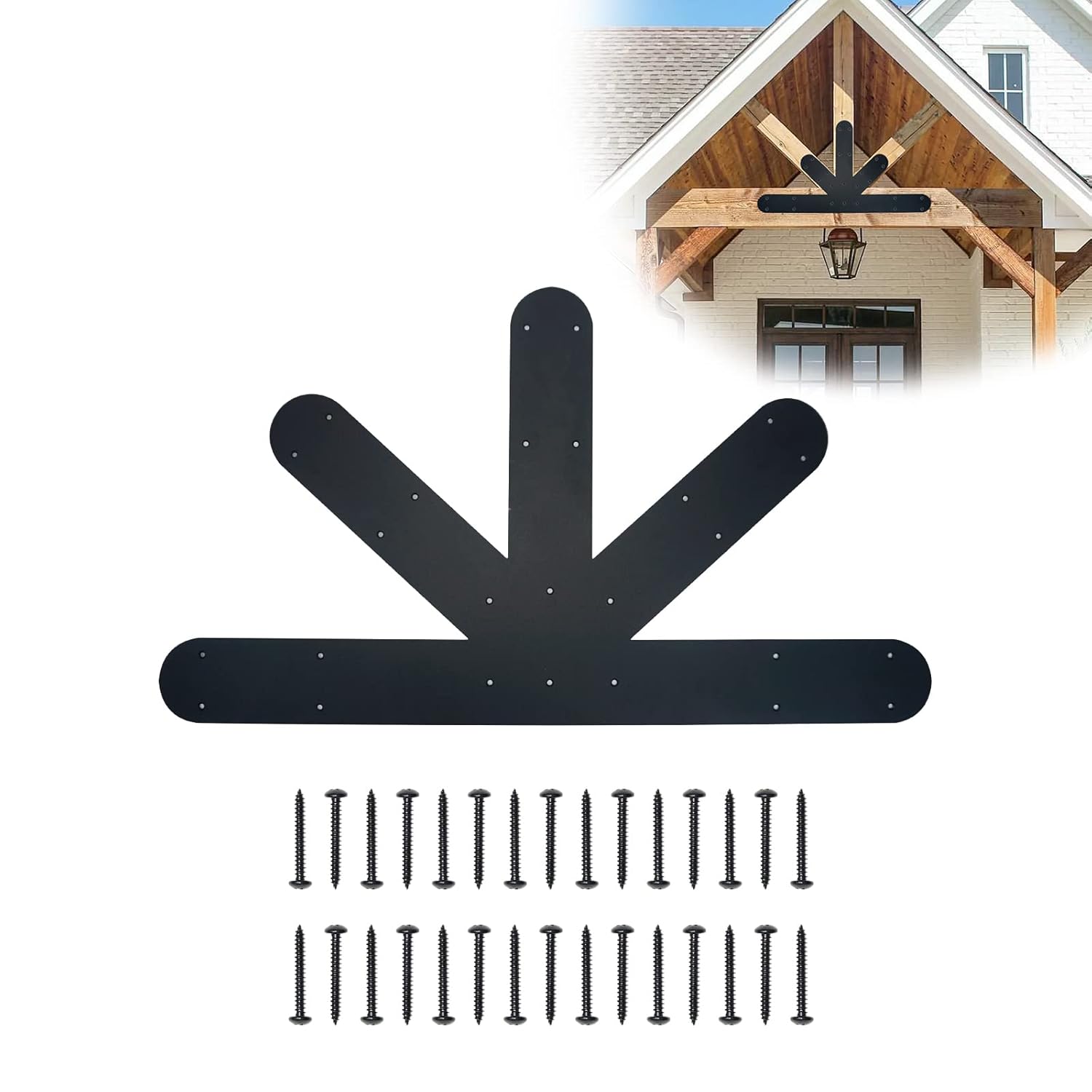 Gable Plate, Black Powder-Coated Truss Connector Bracket, 12:12 Pitch, 4 mm / 0.16" Steel Truss Nail Plates for Wooden Beam Fixed, Decorative Gable Plate with Bolts Support Shed Build…
