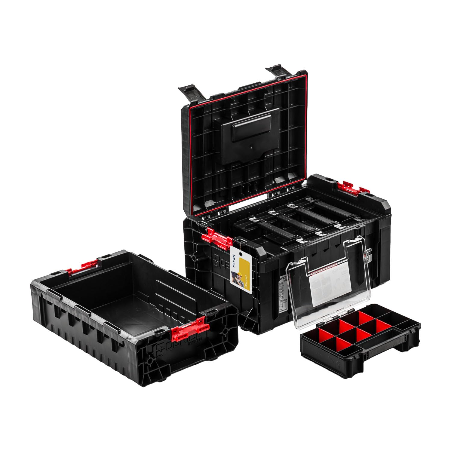 Werkzeugkasten mit zusätzliche Fläche – 45 x 36,5 x 34 cm – Werkzeugkoffer mit 5x Sortimentskasten und Werkzeugkorb SET 2in1 Werkzeugkiste Transportbox Baustellen Kübel Premiumklasse