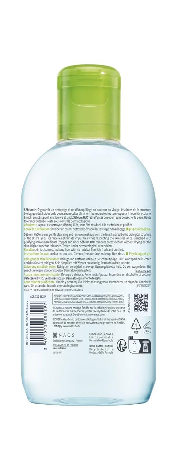 Bioderma - Sébium H2O - Micellar Water - Facial Cleanser and Makeup Remover - Face Cleanser for Combination to Oily Skin - Image 2